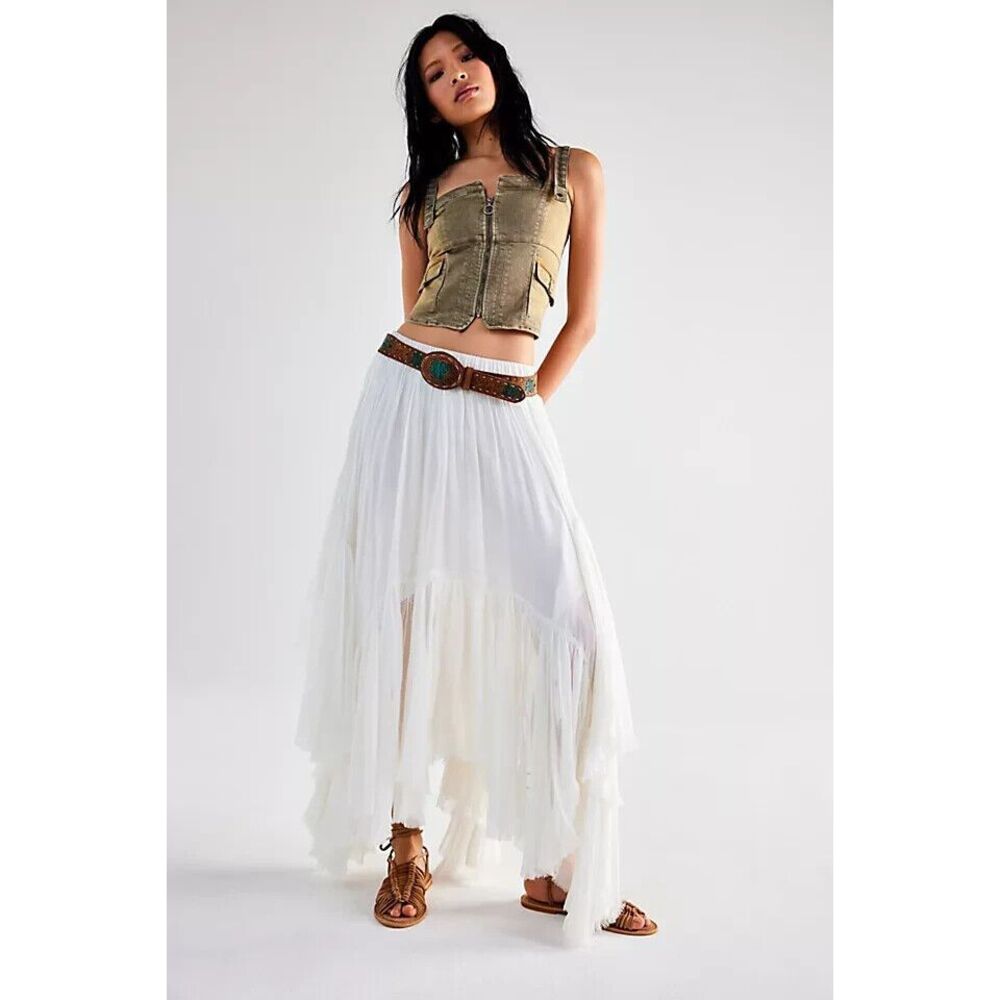 Free People FP One Clover Skirt Asymmetrical Tiered White XS NEW